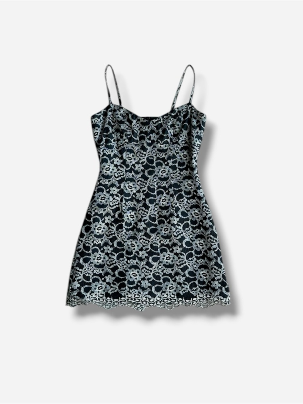 Bebe Vintage 90s Lace Empire Waist Micro Mini Party Dress Black & Silver XS/0/2